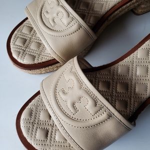 Tory Burch Fleming Quilted Leather Espadrille Platform Slide